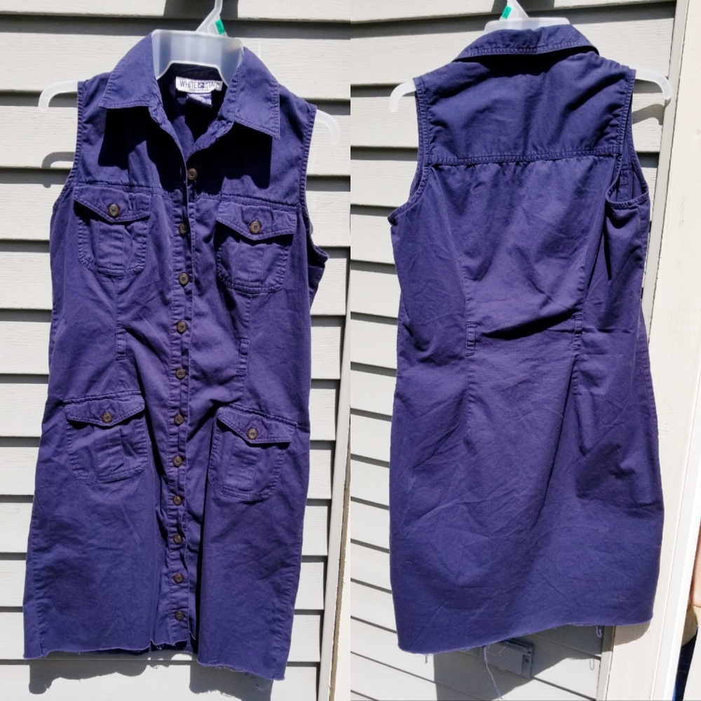 Sleevelss Button Front Navy Dress